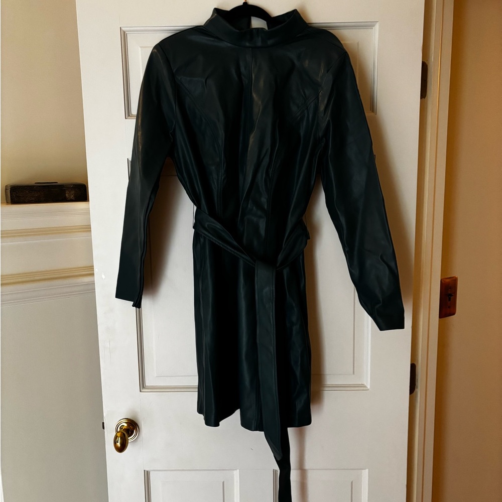 Eloquii teal pleather high neck dress with belt size 16